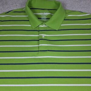 LL Bean Polo Shirt Mens LT Green Cotton Striped Traditional Fit Golf Performance